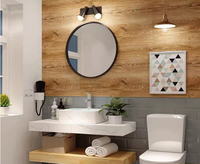 Modelo europeu Wood Color do armário fixado na parede impermeável do espelho de vaidade do banheiro