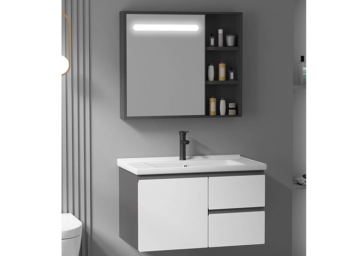 Grupo moderno de flutuação luxuoso da vaidade de Matte White Wall Mounted Bathroom do armário do espelho do fornecedor da vaidade do banheiro