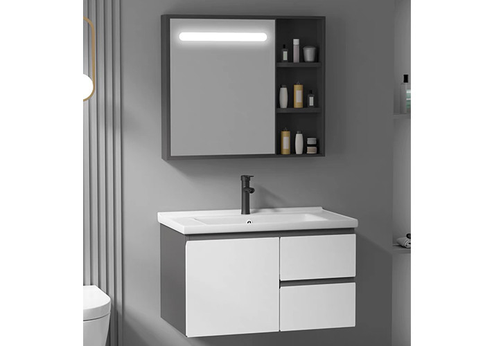 Grupo moderno de flutuação luxuoso da vaidade de Matte White Wall Mounted Bathroom do armário do espelho do fornecedor da vaidade do banheiro