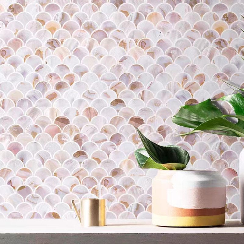 O fã dá forma à telha natural da parede de Backsplash da madrepérola de Shell White Pattern Mosaic Tile