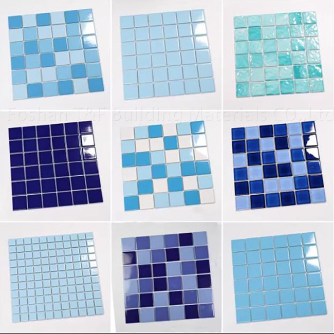 Piscina quadrada mosaico azulejos piscinas interiores piscinas de peixe cerâmica paisagem exterior parede terra azul