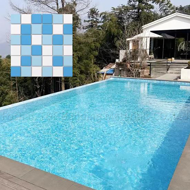 Piscina quadrada mosaico azulejos piscinas interiores piscinas de peixe cerâmica paisagem exterior parede terra azul