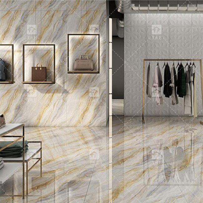 Luxo Full Body Marble High Brilhante Porcelana vidrado azulejos para sala de estar