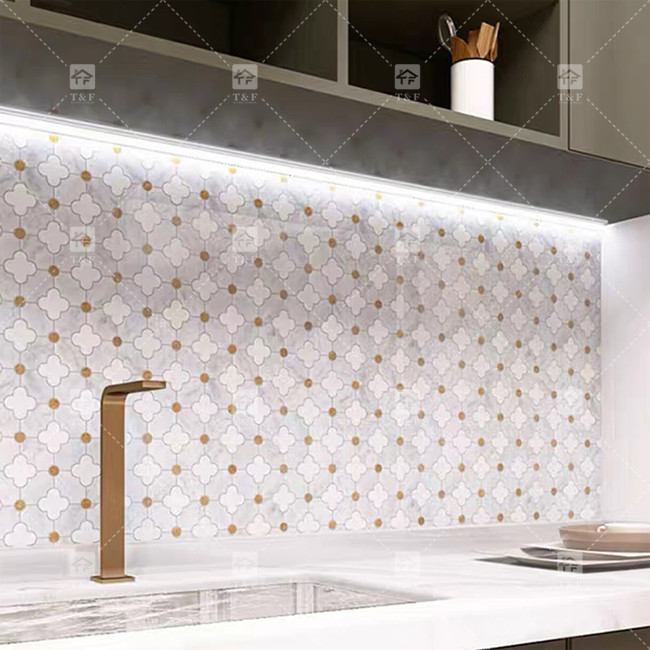 Padrão de flores de jato de água Pedra de mármore mosaico azulejos de banheiro para decoração residencial