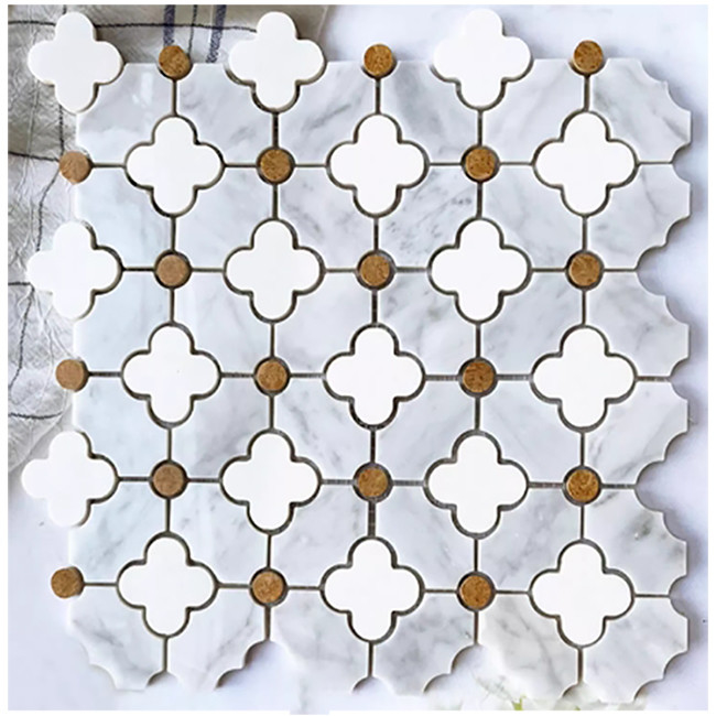 Padrão de flores de jato de água Pedra de mármore mosaico azulejos de banheiro para decoração residencial