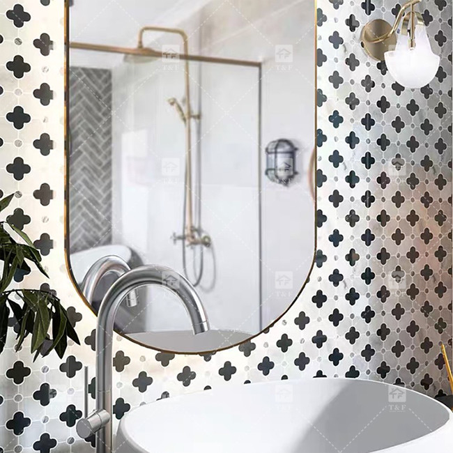 Padrão de flores de jato de água Pedra de mármore mosaico azulejos de banheiro para decoração residencial