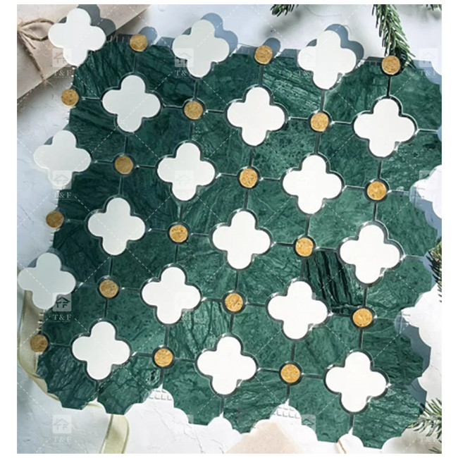 Padrão de flores de jato de água Pedra de mármore mosaico azulejos de banheiro para decoração residencial