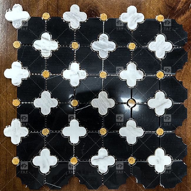 Padrão de flores de jato de água Pedra de mármore mosaico azulejos de banheiro para decoração residencial
