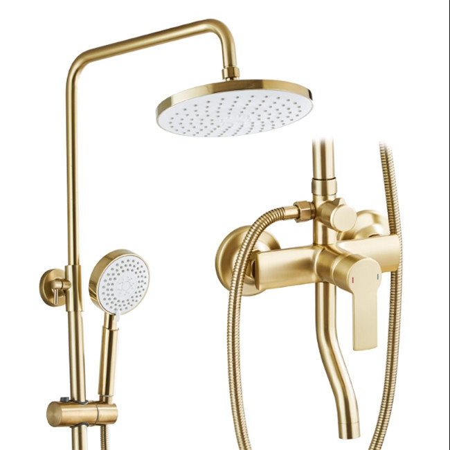 Nordic Light Luxury Shower Set Casa torneira de latão escovado ouro quente e frio pressurizado bocal