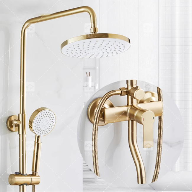 Nordic Light Luxury Shower Set Casa torneira de latão escovado ouro quente e frio pressurizado bocal