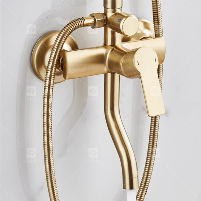 Nordic Light Luxury Shower Set Casa torneira de latão escovado ouro quente e frio pressurizado bocal