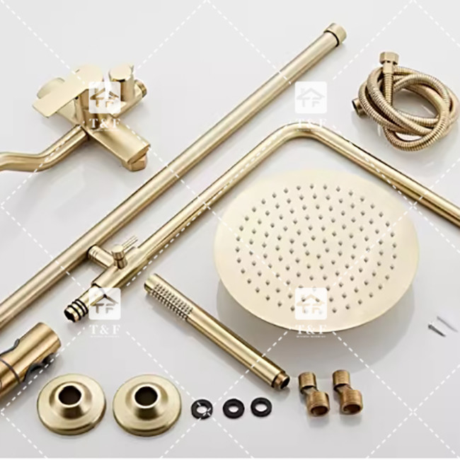 Nordic Light Luxury Shower Set Casa torneira de latão escovado ouro quente e frio pressurizado bocal