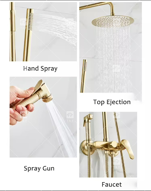 Nordic Light Luxury Shower Set Casa torneira de latão escovado ouro quente e frio pressurizado bocal