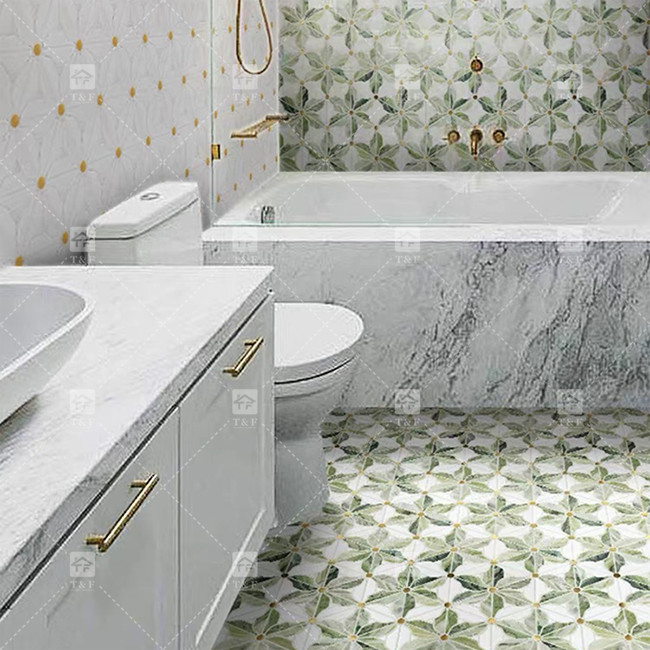 Pedra Natural Mármore mosaico piso telha de parede padrão de flores para banheiro mosaico telha
