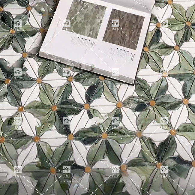 Pedra Natural Mármore mosaico piso telha de parede padrão de flores para banheiro mosaico telha