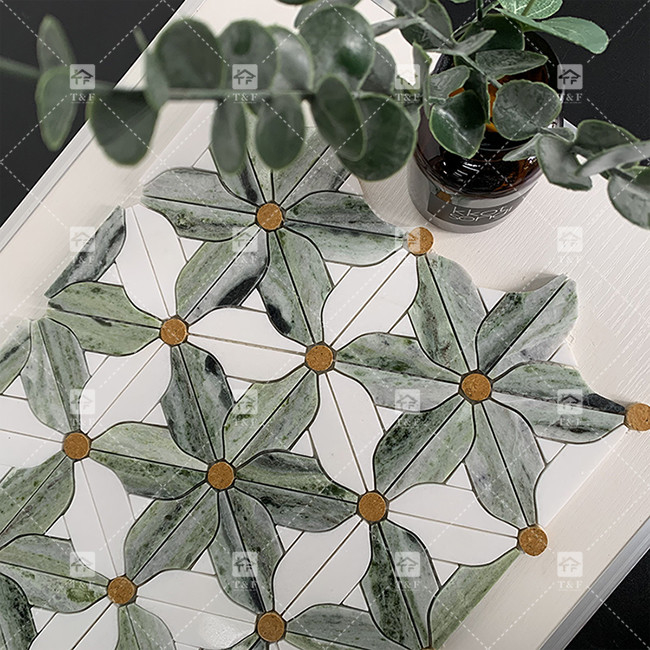Pedra Natural Mármore mosaico piso telha de parede padrão de flores para banheiro mosaico telha