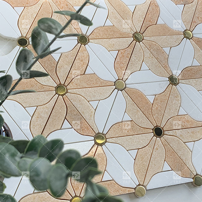 Pedra Natural Mármore mosaico piso telha de parede padrão de flores para banheiro mosaico telha