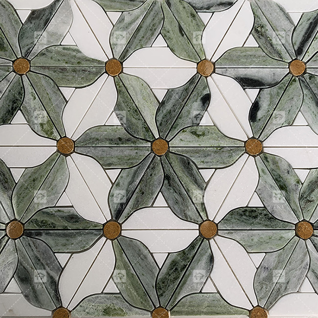 Pedra Natural Mármore mosaico piso telha de parede padrão de flores para banheiro mosaico telha