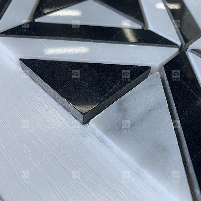Chapa de mosaico de pedra de mármore preto e branco para cozinha de parede resistente ao desgaste