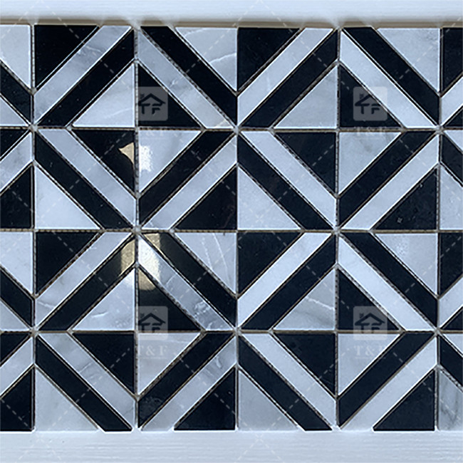 Chapa de mosaico de pedra de mármore preto e branco para cozinha de parede resistente ao desgaste