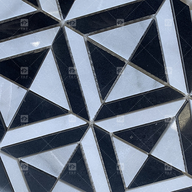 Chapa de mosaico de pedra de mármore preto e branco para cozinha de parede resistente ao desgaste