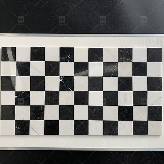 Quadrado de pedra de mármore preto e branco mosaico 8mm Decoração de parede