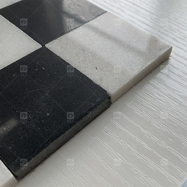 Quadrado de pedra de mármore preto e branco mosaico 8mm Decoração de parede
