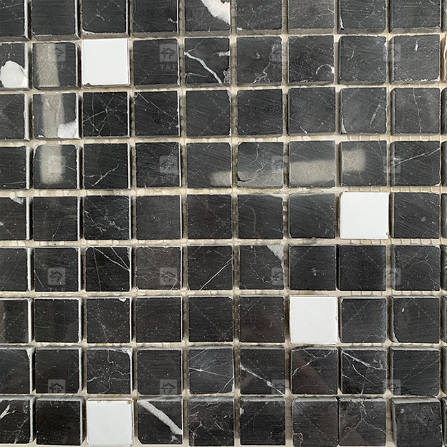 Quadrado de pedra de mármore preto e branco mosaico 8mm Decoração de parede
