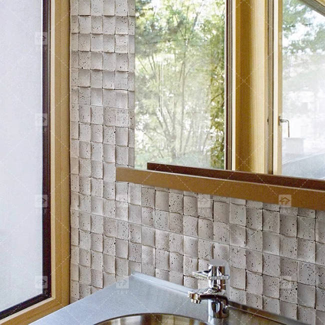 Marmoreiro Natural Beige Travertine Mosaico Tela de Parede de Piso Concavo Fundo Tela de Cultura de Parede