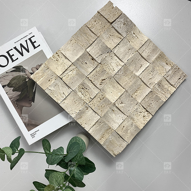 Marmoreiro Natural Beige Travertine Mosaico Tela de Parede de Piso Concavo Fundo Tela de Cultura de Parede