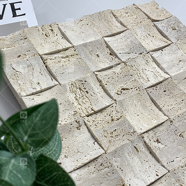 Marmoreiro Natural Beige Travertine Mosaico Tela de Parede de Piso Concavo Fundo Tela de Cultura de Parede