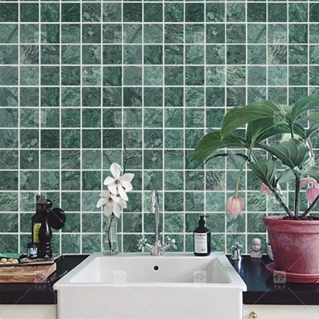 Mosaico de mármore natural polido Piscina azulejo verde Quadrado Decoração de casa