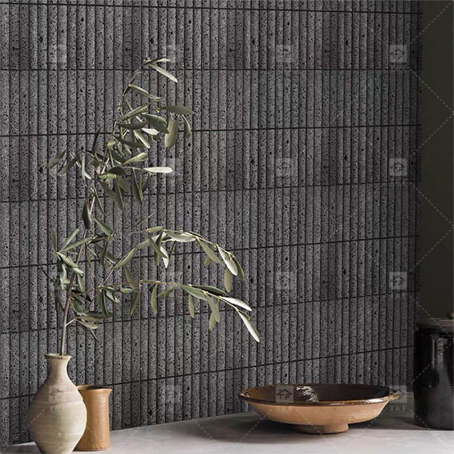 Cor preta Curva de pedra calcária flutuante mosaico Decoração de azulejos de banheiro Backsplash