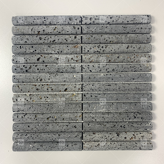 Cor preta Curva de pedra calcária flutuante mosaico Decoração de azulejos de banheiro Backsplash
