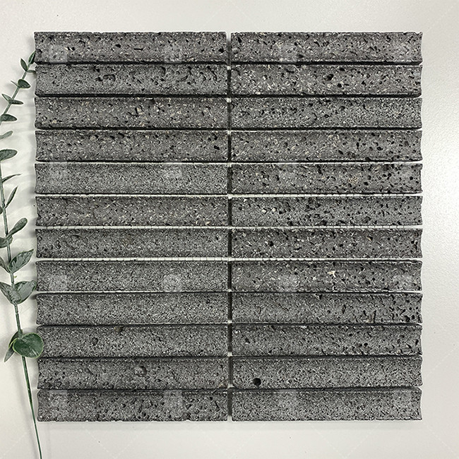 Cor preta Curva de pedra calcária flutuante mosaico Decoração de azulejos de banheiro Backsplash