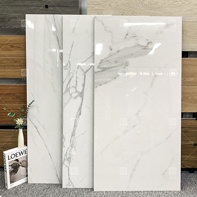 600x1200mm Carrara Branco Brilhante Alto Lustrado Vidrado Chapa Para Piso Marmorizado Chapas de Porcelana