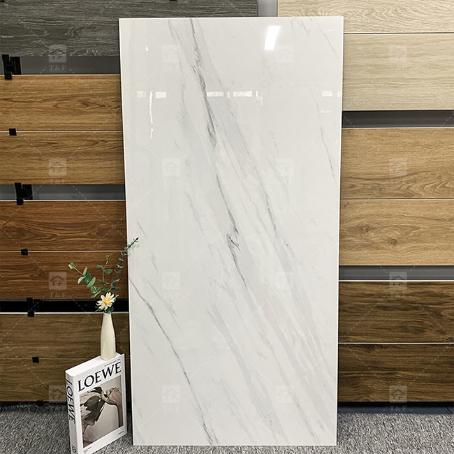 600x1200mm Carrara Branco Brilhante Alto Lustrado Vidrado Chapa Para Piso Marmorizado Chapas de Porcelana