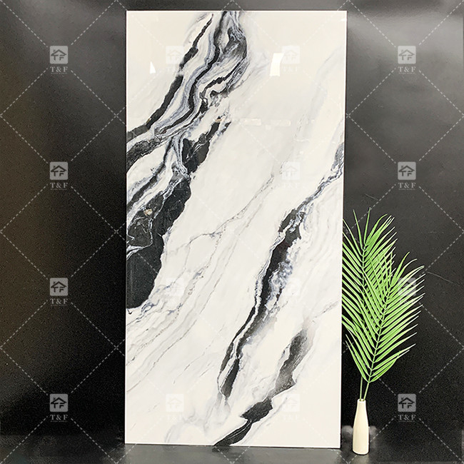 Panda Marmo Branco Olhar Porcelana 600x1200mm Chapa para sala de estar Decoração de parede Pedra de luxo para shoppings