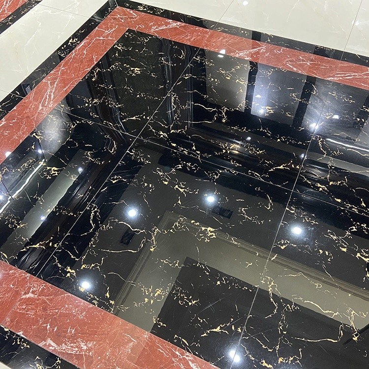 Preto das telhas de assoalho 600x600 da porcelana e cor lustrados vitrificados da flor do ouro