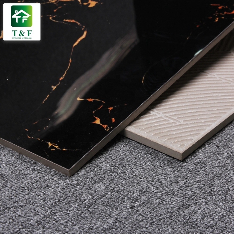 Preto das telhas de assoalho 600x600 da porcelana e cor lustrados vitrificados da flor do ouro
