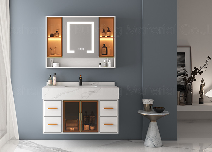Espelho de prata do diodo emissor de luz do armário luxuoso moderno HD Smart de Hung Floating Banheiro Vaidade Unidades da parede